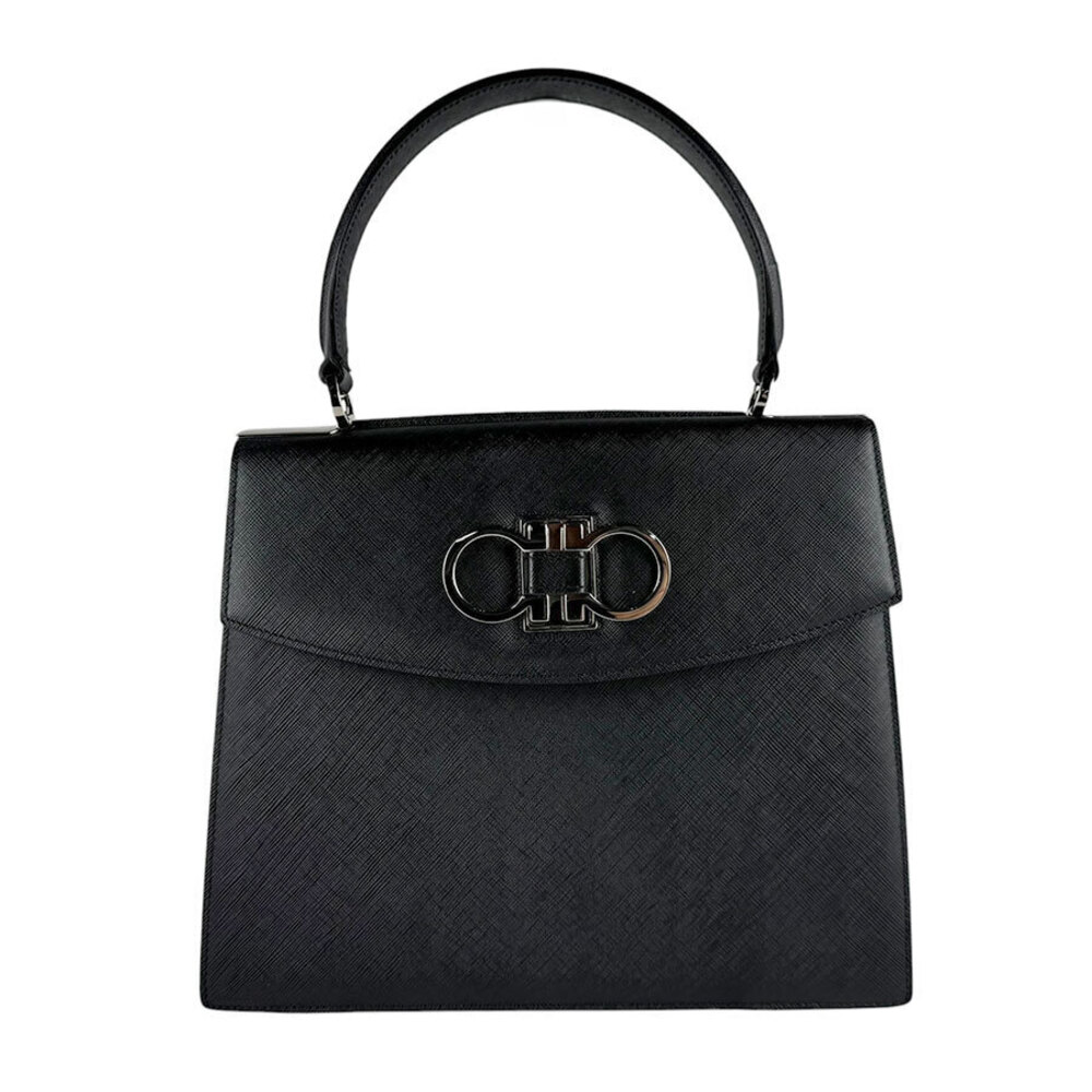 Salvatore Ferragamo handbag double Gancini leather black silver